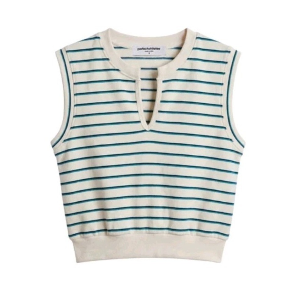 Perfect White Tee Tank Top Sloane Muscle Medium Sleeveless French Terry Stripe